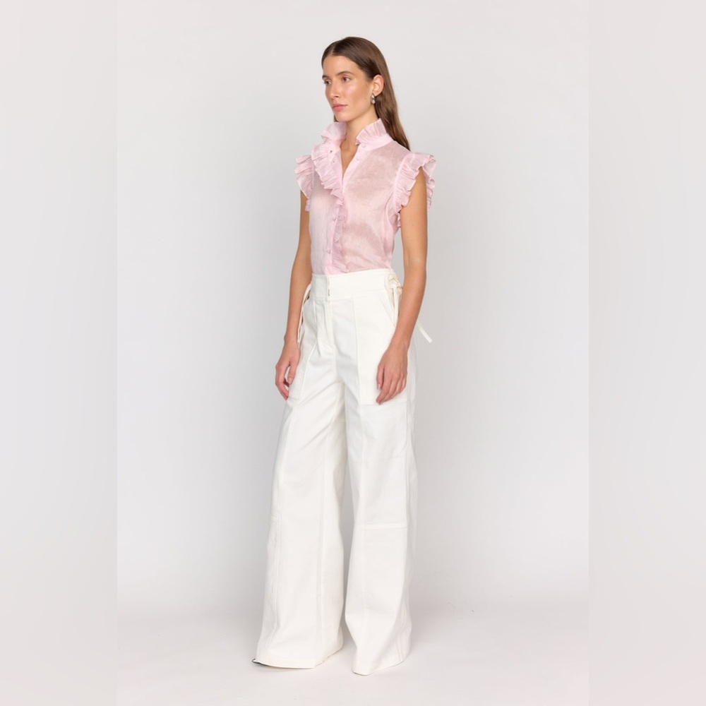Christy Lynn Women’s Large Marfa Ruffle Top Blush Pink Organza Feminine‎ Luxury - Picture 11 of 11